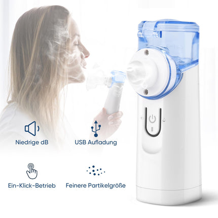 Pmgud Portable Inhaler for Children and Adults Electric Inhaler with Low Noise Level, Includes Mouthpiece, Adult and Child Mask, Ideal for Home and Travel - Blue
