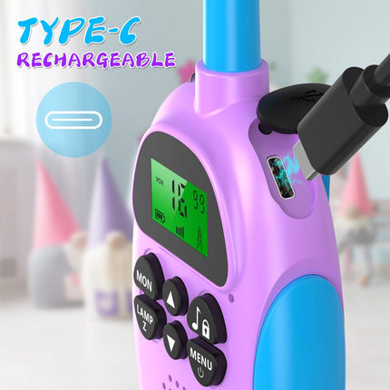 Ushining Walkie Talkie for Kids, Rechargeable Walkie Talkie with 16 Channels VOX Radio, Backlit LCD Flashlight, 3 KM Range for Outdoor Adventures, Camping, Hiking, Purple