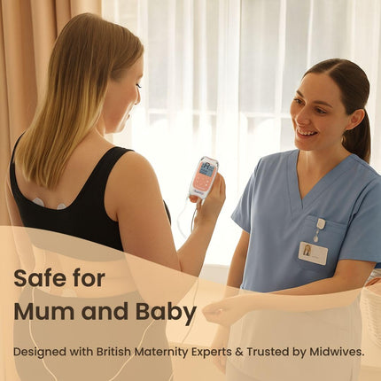 TensCare Perfect Mama+ TENS device provides pain relief during labor and relieves back pain during pregnancy. It provides information on contraction timing and the duration of labor.