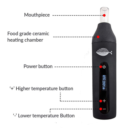 Vaporizer Vapeble Nebel - Vaporizer with glass mouthpiece, OLED display and stepless temperature control, makes super vape from resinous herbs