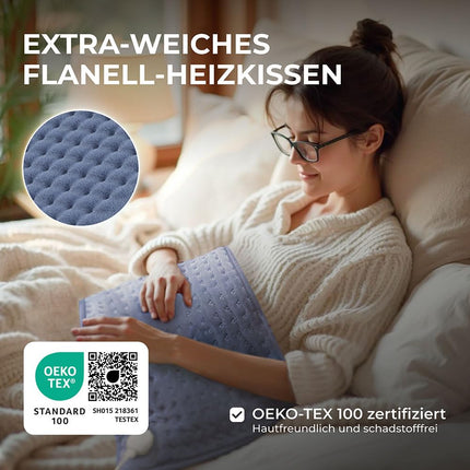 BR Bringer Infrared Heating Pad with Automatic Shut-Off - Heat Pad with Deep Heat - 6 Heat Settings (25-60°C), Overheat Protection, Washable, LED Display, Extra Soft Flannel (Blue, 60 x 30 cm)