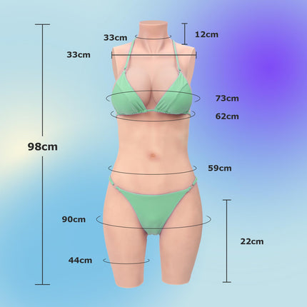 Minaky Silicone Breast Forms 5-Point Bodysuit Realistic Breast Plate with Catheter for Transgender Crossdresser-Insertable Version C Cup, Ivory