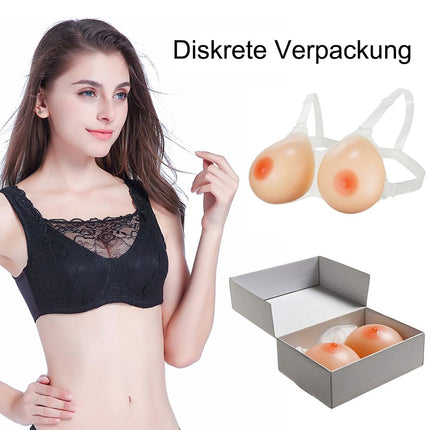 FESVINA Strap on Silicone Breast Forms Fake Boobs for Crossdresser Transgender Cosplay Mastectomy B Cup 600g/Pair