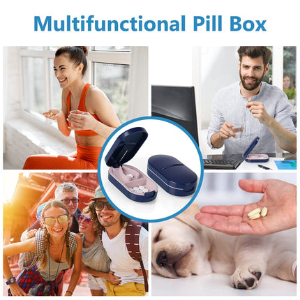 ACWOO Pill Splitter, Tablet Splitter for Small and Large Tablets, Tablet Cutter with Storage Compartment, Portable Pill Cutter with Sharp Blades for Travel & Daily Use (Blue)
