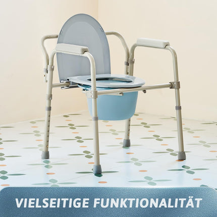 VONOYA Commode Chair for Seniors 135kg Foldable Commode Chair with Armrest Hygienic Commode Chair Toilet Aid Toilet Chair Height Adjustable Chair for Toilet with Removable Bucket