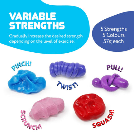 JFA Medical Therapy Putty 57g, 5 different strengths, 5 alternative colors, Putty for hand training, Therapy Modeling Clay