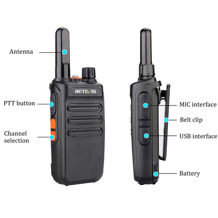 Retevis RB635 Two-Way Radio Professional, LED Flashlight PMR446, License-Free 16 Channels, Two-Way Radio Set, VOX, Rechargeable USB Walkie Talkie for Retail, Hostel (Black, 4 Pack)