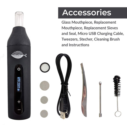 Vaporizer Vapeble Nebel - Vaporizer with glass mouthpiece, OLED display and stepless temperature control, makes super vape from resinous herbs