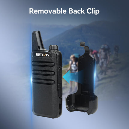 Retevis RT622 Walkie Talkie Mini, PMR446 Professional 2-Way Radio for Long Distance, VOX, Rechargeable Car Walkie Talkie for Adults, Camping (Black, 1 Pair)