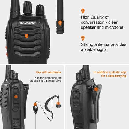 Walkie Talkie 16 Channels CTCSS/DCS FM, 1500 mAh Battery, Max. Talk Range 5 km, Professional Radio with Hands-Free Function