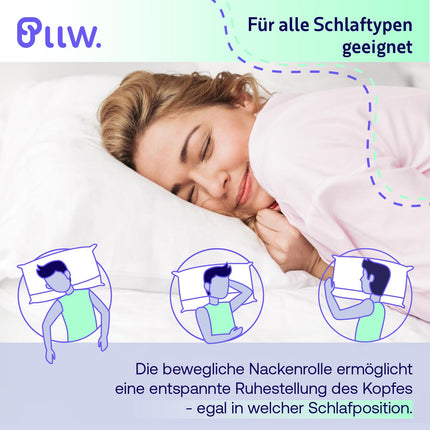 PLLW. Orthopedic neck pillow 40x80 I Pillow for neck pain with movable neck roll I Ergonomic side sleeper pillow with cover I Individually fillable neck support pillow I Oeko-Tex 100