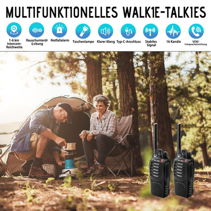 MaxTalker MT-8S Walkie Talkie Rechargeable for Adults and Children, License-Free PMR446 Radios, 16-Channel Radio Reception, with Headset and 1500mAh Lithium-Ion Battery with Type-C Connector, Set of 4