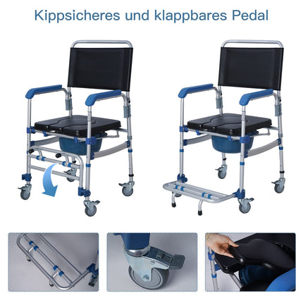 Bimiti toilet chair with castors up to 150 kg shower wheelchair Waterproof toilet chair mobile nursing chair for seniors, sick, disabled and pregnant women