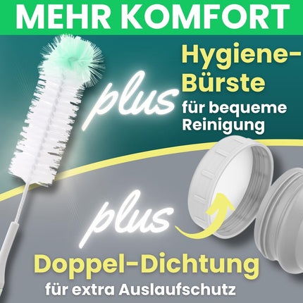 TRAVELPEACE® - Urinal Bottle - 3-in-1 Complete Set - with Comfort Hygiene Brush - incl. Privacy Bag - Urinal for Women and Men