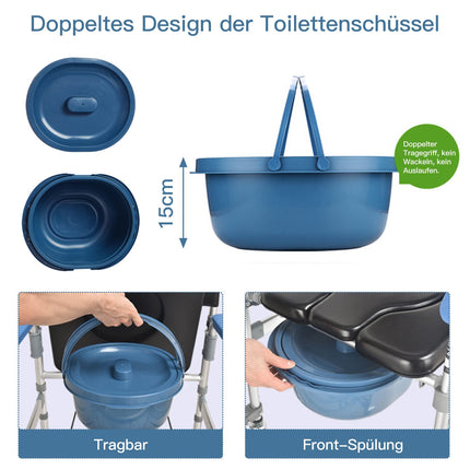 Bimiti toilet chair with castors up to 150 kg shower wheelchair Waterproof toilet chair mobile nursing chair for seniors, sick, disabled and pregnant women