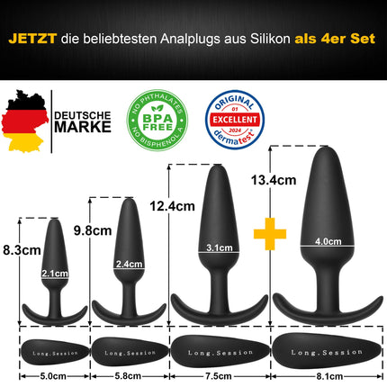 Long.Session® Anal Plug Set THE ORIGINAL made of skin-friendly silicone, butt plug for women and men, anal plug for beginners and advanced users