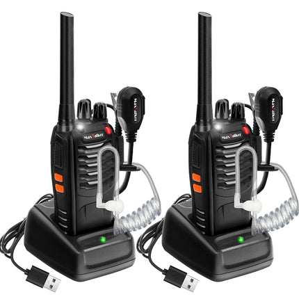 MaxTalker MT-8S Walkie Talkie Rechargeable for Adults and Children, License-Free PMR446 Radio, 16-Channel Radio Reception, with Headset and 1500mAh Lithium-Ion Battery with Type-C Connector, Set of 2