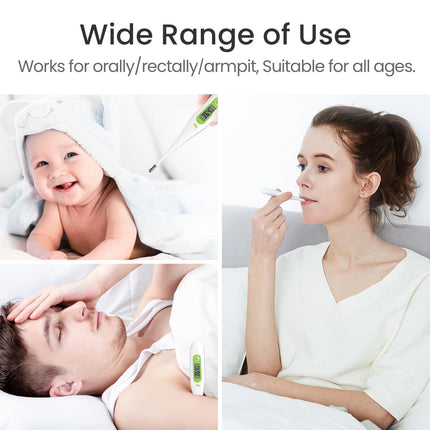 Digital Thermometer, Rectal, Oral, Armpit Thermometer, Fever Thermometer for Baby, Children, Adults, Accurate and Fast Readings, Waterproof Probe, Green
