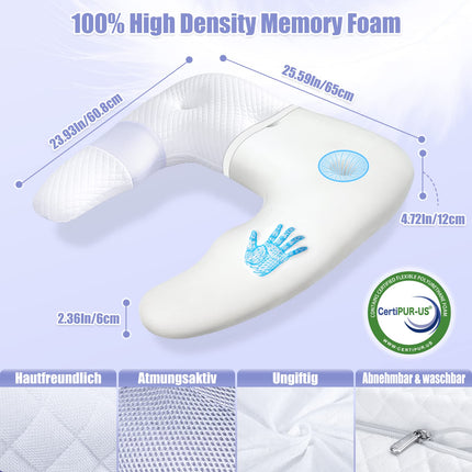 SAHEYER Side Sleeper Pillow, U-Shaped Memory Foam Neck Pillow, Ergonomic Orthopedic Neck Support Pillow with Ear Supports, Bed Contour Pillow for Neck and Shoulder Pain Relief (White)