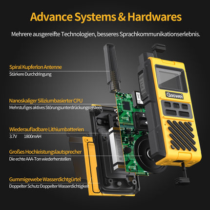 Gaswei G1pro High-Performance Long-Range Walkie Talkies for Adults, Rechargeable Emergency Two-Way Radios, 16-Channel Walkie Talkie with Lithium-Ion Battery, IP67 Waterproof (2 Pack)