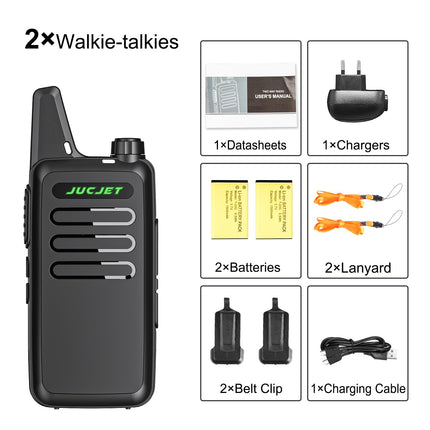 JUCJET T20 Rechargeable Two-Way Radio for Adults, Outdoor Mini Walkie Talkies with 16 Channels, VOX Squelch, License-Free PMR Radio (2 Pack)