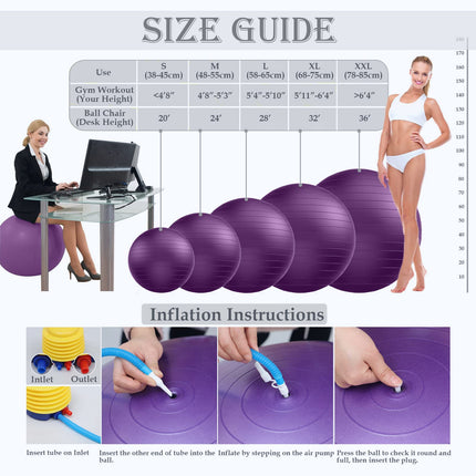 Soft Palla da Pilates Grande, Anti-scoppio Fitball Sostegni 2200lbs, Fit Ball Palloni w/Pompa, Yoga Softball per Fitness Ginnastica Gravidanza Ritmica Fisioterapia Bambina (Ufficio & Casa & Scuola)