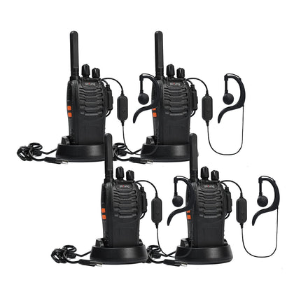 Walkie Talkie PMR446 license-free two-way radio, pofung PT88E 16 channels Professional rechargeable with long range USB charging station and earpieces Black 4 pieces