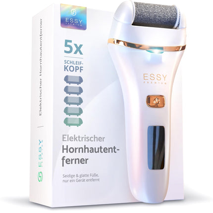 Essy Callus Remover Electric Test Winner with 5 Replacement Rolls Callus Removal Electric Callus Remover Foot Care Device Pedicure Set Electronic Foot Care Callus File (White)