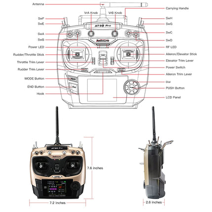 Radiolink AT9S Pro RC Remote Control with Receiver, 10/12 Channels with Receiver-R9DS 2.4 GHz Remote Control Transmitter for RC Drone Airplane Glider Car Boat (Mode 2 Left Hand)