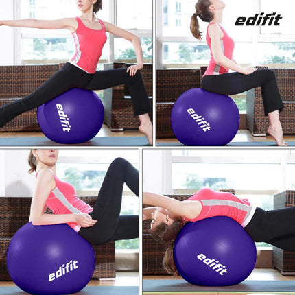 EDIFIT, Exercise Ball, 55, 65 and 75, Pezzi Ball, Including Inflator, Pilates Ball, Sitting Ball, Pilates, Yoga Ball, Gymnastics (65cm, Purple)