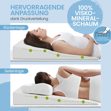 ELONEO bed wedge pillow, bed wedge 90x100 cm, visco-mineral foam, mattress raiser