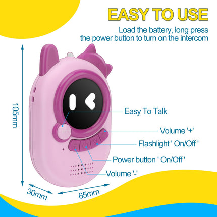 NGOKPYD M300 Walkie Talkie for children aged 3/4/5/6/7/8/9/10/11/12 years and up, great toy with mini lamp, top quality, great range for toddlers, easy to use, fun (pink blue set)