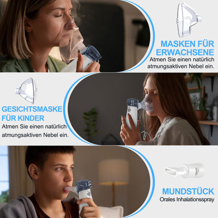 NVKHG Nebulizer, Portable Silent Inhaler, with Digital Display, Automatic Residue Cleaning, USB-C Rechargeable for Adults and Children – Gray