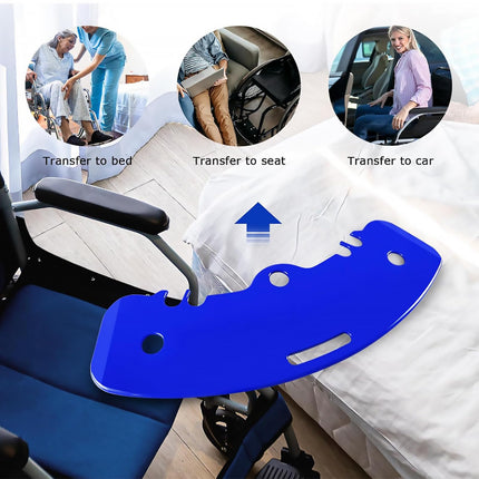 Transfer board, patient pusher up to 200 kg for transferring patients or handicaps from wheelchair to bed, toilet, bathtub, car push board with one handle, notches