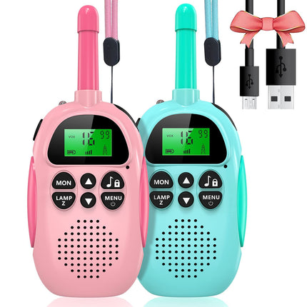 ULEWAY Walkie Talkie for Kids? Rechargeable Two-Way Radio, 3 km Range, Boy Girl Toy 4-12+ Years, 16 Channels, Walkie Talkie for Outdoor Adventures, Camping, Hiking 2 Pack - Pink Blue