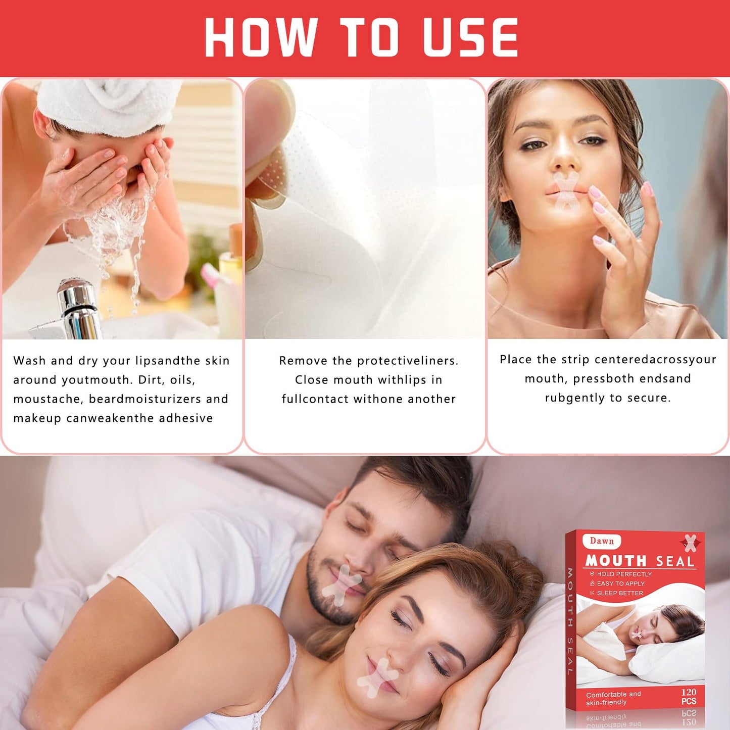 120 Pieces Mouth Tape, Mouth Tape for Sleeping, Mouth Plaster Against Snoring, Helps Develop the Habit of Breathing Through the Nose and Relieves Snoring at Night