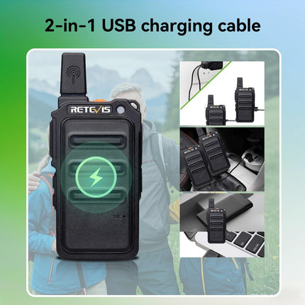 Retevis RT619 Walkie Talkie, PMR446 Rechargeable 2-Way Radio USB 1300mAh Battery, VOX License-Free, Mini Walkie Talkies Professional for Family, Camping (2 Pack, Black)