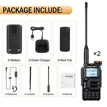 JUCJET UV-K5 Portable Walkie Talkies, Two-Way Radio with Original Earpieces & USB Charging Station, 200 Channels High-Performance Walkie Talkie for Adventure, Outdoor, Camping, (Black, 2 Pack)