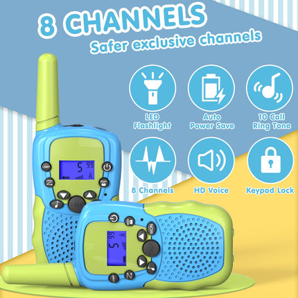 Kearui Toys for 3-12 Year Old Boys, Walkie Talkies for Kids, 8-Channel Radio with Backlit LCD Flashlight, 3 Miles Range for Outdoor Adventures, Camping, Hiking (Blue-Green)