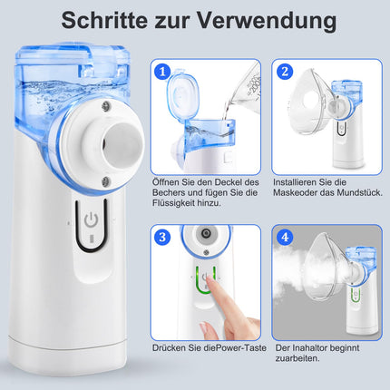 Inhaler, inhalation device portable nebulizer set, low-noise inhaler with mouthpiece, inhaler nebulizer for children and adults, inhaler with mouthpiece, USB-C rechargeable - blue