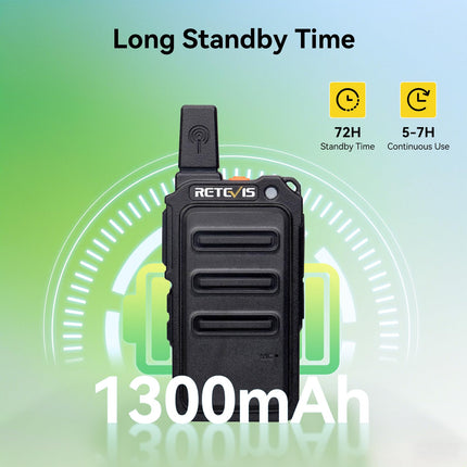 Retevis RT619 Walkie Talkie, PMR446 Rechargeable 2-Way Radio USB 1300mAh Battery, VOX License-Free, Mini Walkie Talkies Professional for Family, Camping (2 Pack, Black)