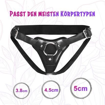Strap-On Leather Harness Sex Toy for Women and Men - Adjustable Plus-Size Strap-On with Plush Lining and Three Metal Rings - Ideal for Lesbian and Gay Couples for Pegging Games