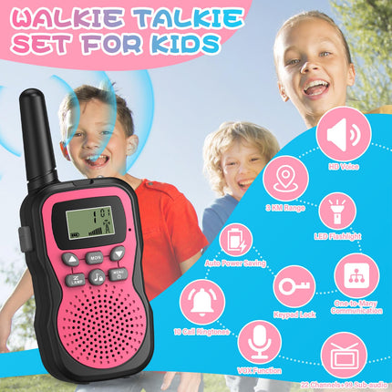 Walkie Talkie Kids Set of 3, Apkezel Walky Talky with 1000mAh Rechargeable Battery, Long Range 3km Walkie Talkie Radio Set with VOX Flashlight for Outdoors, Camping, Hiking