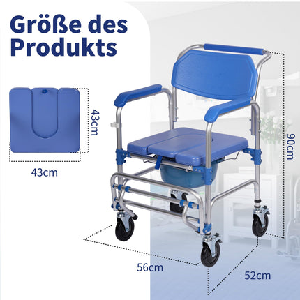 Suuiwau toilet chairs, toilet chair with wheels, shower chair for seniors, mobile toilet chair for sick, elderly, disabled and pregnant women, load capacity up to 150 kg