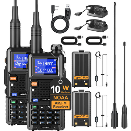 JUCJET UV-5RH Multi-Frequency Walkie Talkie, 999 Channels, Flashlight, Type-C USB Charging Station, High-Performance Walkie Talkie for Adventure, Outdoor, Camping, Family (2 Pack)
