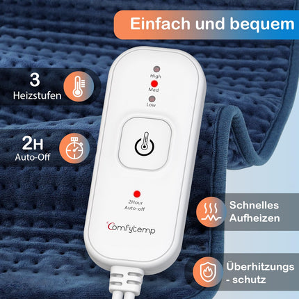 Comfytemp XXL-large heating pad 83x43cm, ultra-soft heat pad with automatic shut-off, age-friendly heating blanket with safety system for back, shoulder, neck, stomach, legs, knees, machine washable