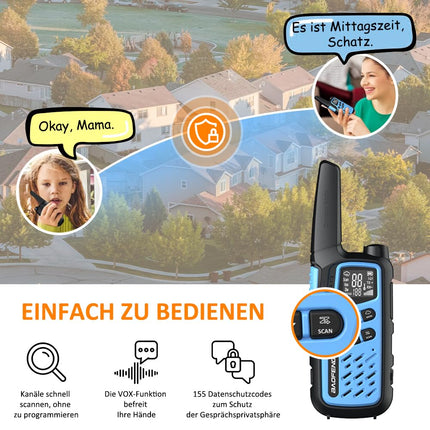 BAOFENG T25 PMR446 Radios License-Free 16 Channels CTCSS/DCS Dual Watch VOX Rechargeable Walkie Talkies with 1400mAh Battery for Adults and Kids for Adventure Hiking Cycling (2 PCS)