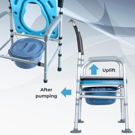 AIRM HEALTH Commode Chair, Hospital Chair, Toilet Chair with Bucket for Disabled Persons, Mobility Commode Chair with Padded Seat for Seniors and Pregnant Women with Height Adjustment (8023)