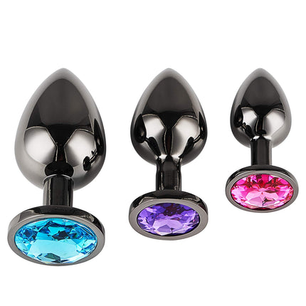 AllesCosy Anal Plug Butt Plug 3 Pieces Set Metal Anal Plug Dark Grey/Black Gunmetal Large Medium Small Anal Plug Sex Toy Suitable for Beginners for Women Men Couples