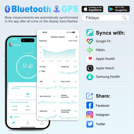 Body fat scale with large display, ultra-precision scale with body fat and muscle mass, personal scale with body fat analysis, personal scale with 22 measurements, heart rate, BMI, body analysis scale